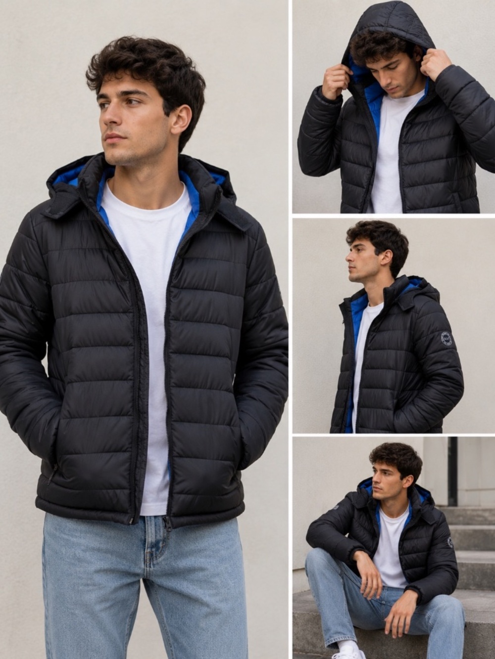 Abercrombie & Fitch Packable Puffer Jacket Men’s Size S‎ Black/Blue